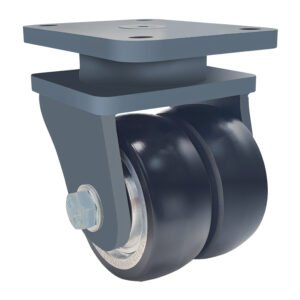 JQR08310 medium-heavy AGV castor with 900kg load rating, twin-wheel design, and precision ball-bearing swivel head.