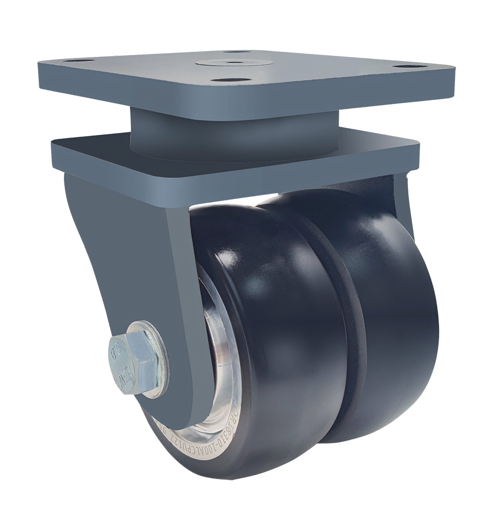 JQR08310 medium-heavy AGV castor with 900kg load rating, twin-wheel design, and precision ball-bearing swivel head.