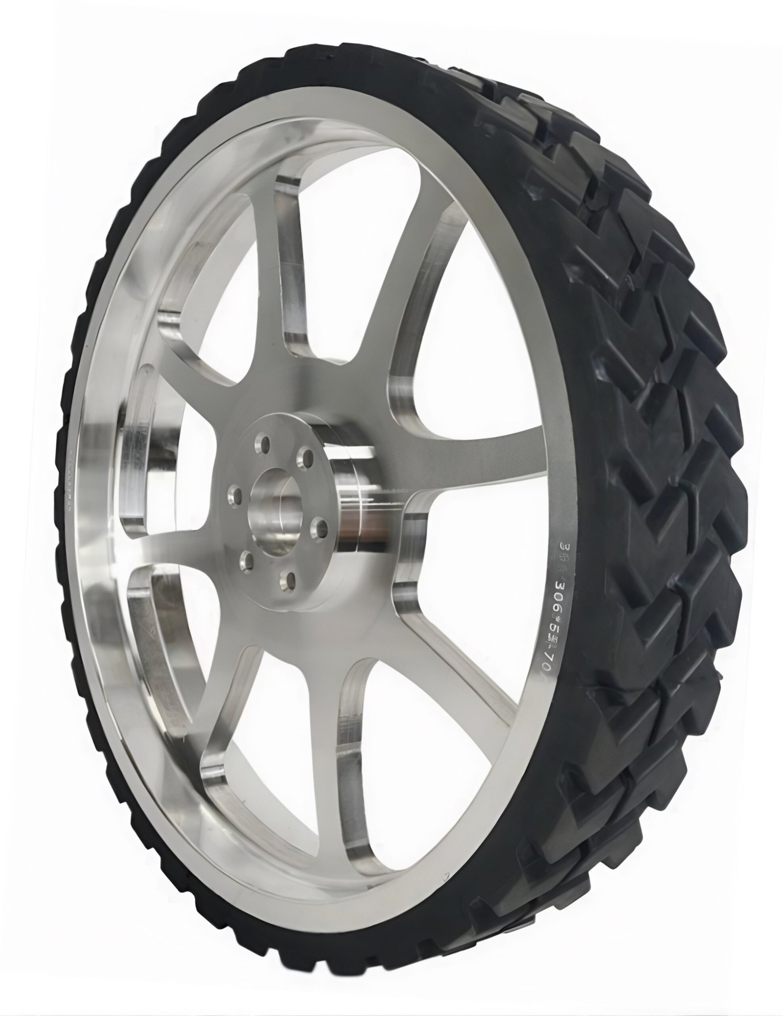 Precision Aluminum-Hub Rubber Wheel for service robots, featuring a non-marking tread and precision aluminum hub.