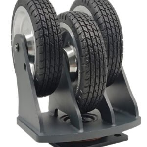 YZ05310 heavy-duty robot castor with 300kg capacity, reinforced black PU tread, and forged steel housing.