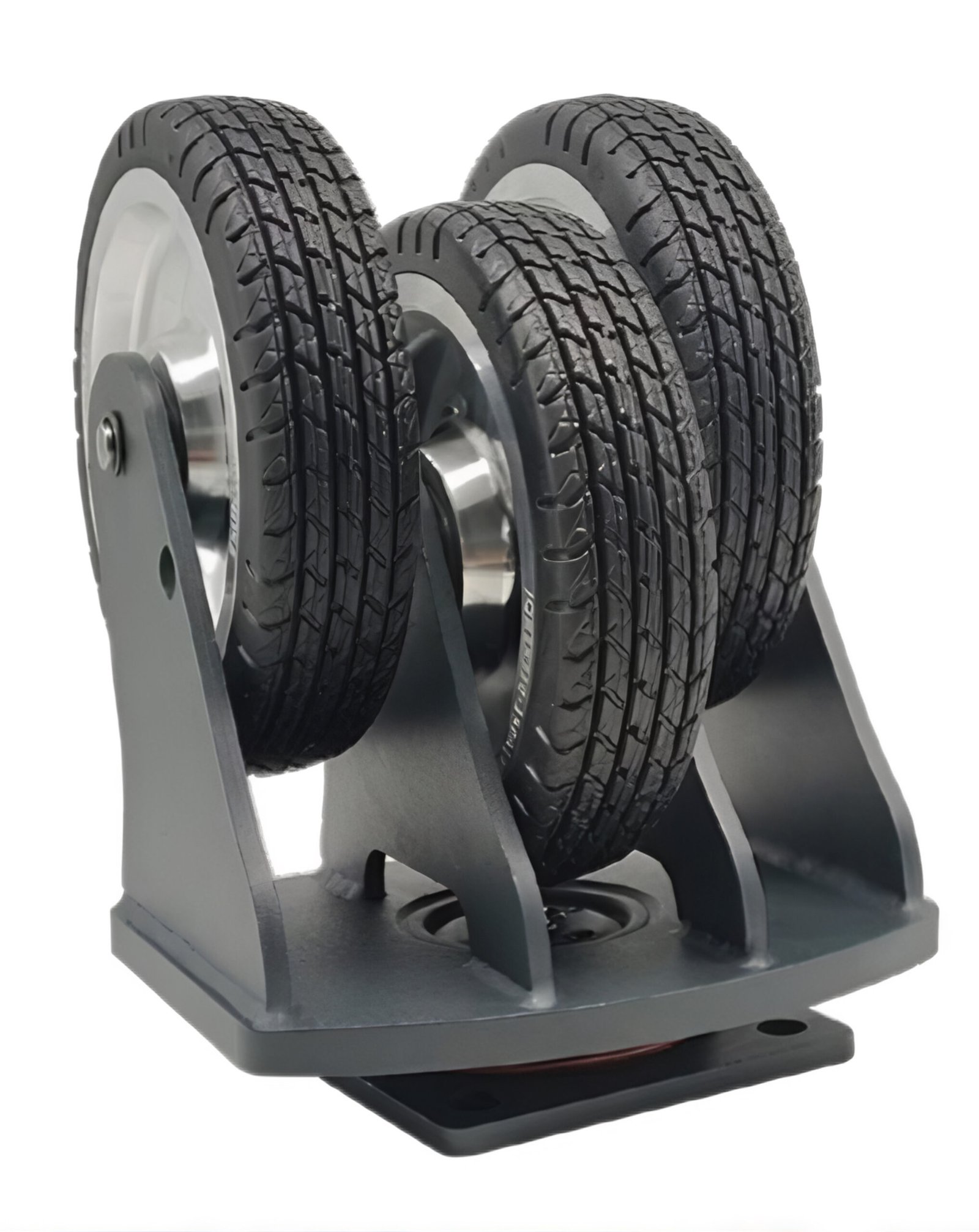 YZ05310 heavy-duty robot castor with 300kg capacity, reinforced black PU tread, and forged steel housing.