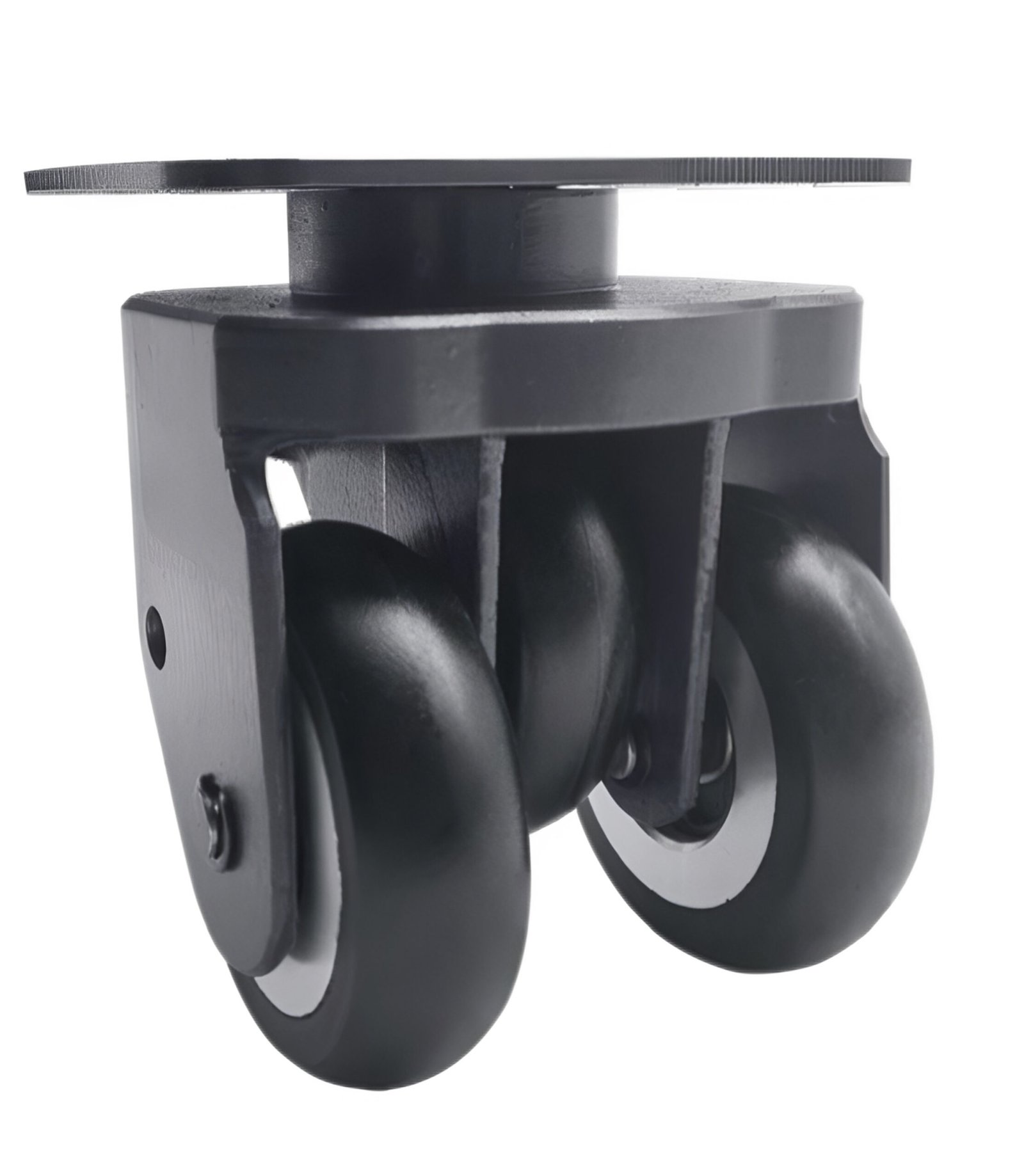 YZ01510 triple-wheel obstacle-crossing castor with black PU treads and precision swivel head.