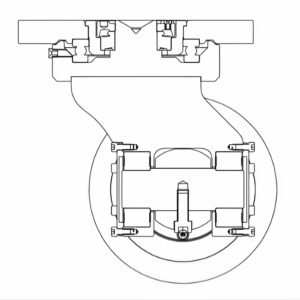 Internal view of SY011310 showing multi-spring suspension and oversized precision bearing race for 5000kg loads.