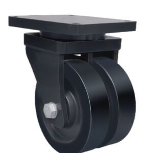 JQR010310 super-duty AGV castor with 4500kg load rating, twin-wheel design, and precision ball-bearing swivel head.