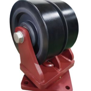 JQR013310 ultra-heavy duty AGV castor with 20,000kg capacity, reinforced forged steel housing, and twin-wheel design.