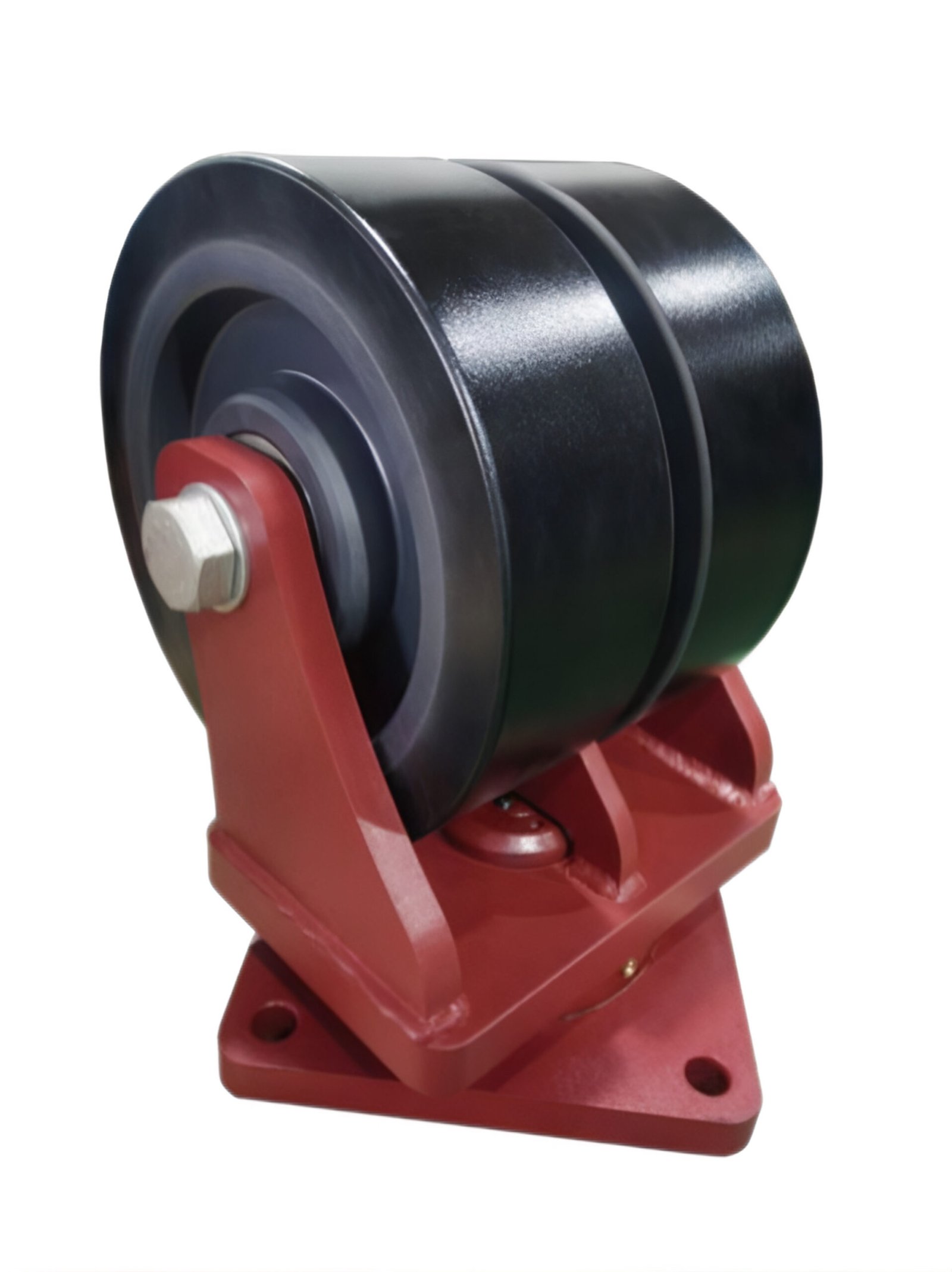 JQR013310 ultra-heavy duty AGV castor with 20,000kg capacity, reinforced forged steel housing, and twin-wheel design.