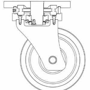Engineering diagram showing the internal high-tonnage ball-bearing swivel head of the JQR010310 castor.