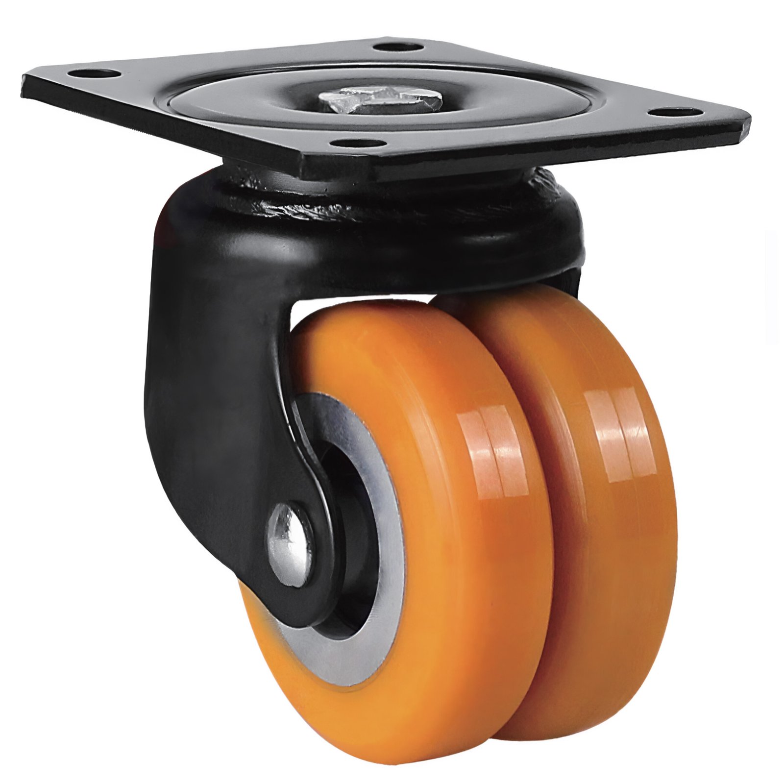 JQR05310 twin-wheel AGV castor with 200kg capacity, featuring a precision ball-bearing swivel head and aluminum hubs.