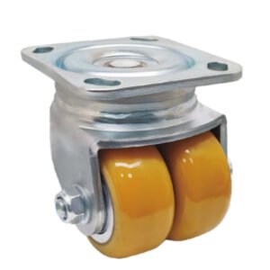 QR07310 high-capacity AGV castor with 600kg load rating, twin-wheel design, and precision ball-bearing swivel head.