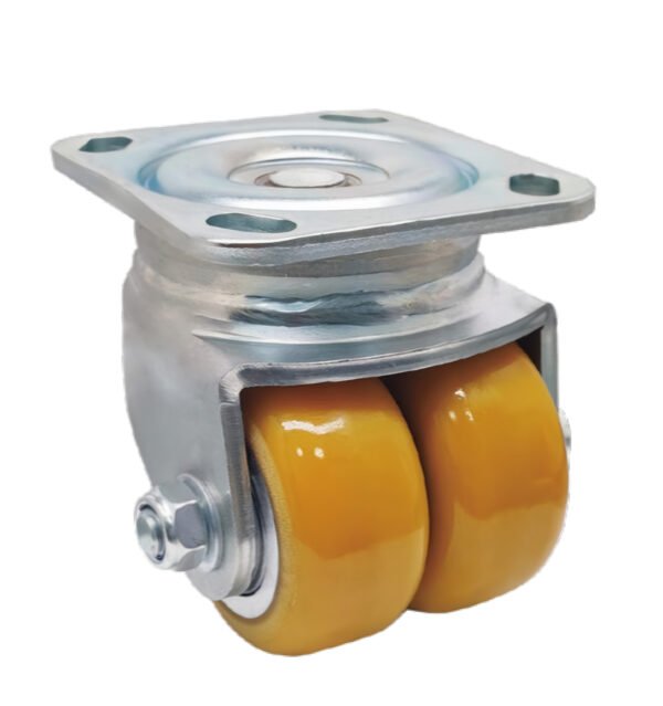 QR07310 high-capacity AGV castor with 600kg load rating, twin-wheel design, and precision ball-bearing swivel head.