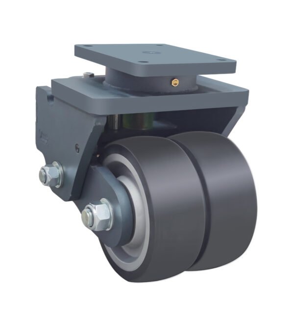 JQR110310 super-heavy shock-absorbing AGV castor with 4500kg load capacity and ultra-reinforced spring system.