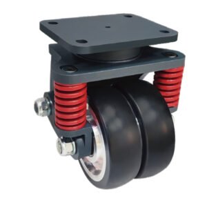 JQR18310 medium-heavy shock-absorbing AGV castor with 900kg load capacity and reinforced spring system.