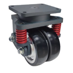 JQR19310 heavy-duty shock-absorbing AGV castor with 2000kg load capacity and reinforced spring system.