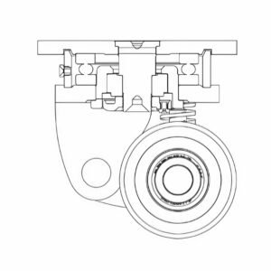 Internal engineering diagram of the JQR19310 heavy-duty AGV castor showing reinforced suspension and high-load pivot bearings.
