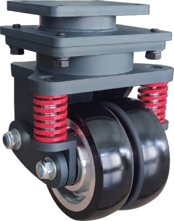 JQR19310 super-heavy AGV castor with 1650kg load capacity and separated double swivel heads.