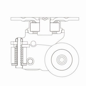 Internal engineering diagram of the JQR25310 shock-absorbing AGV castor showing spring architecture.