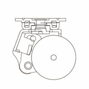 Internal engineering diagram of the JQR26310 shock-absorbing AGV castor showing mid-range spring system.