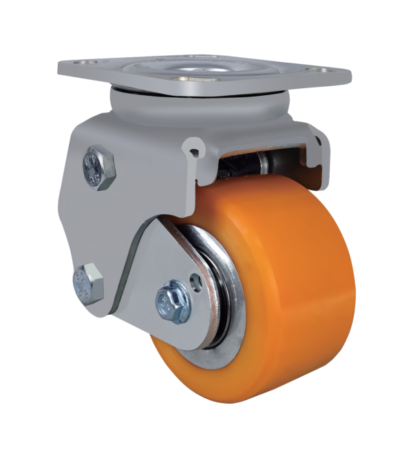 JQR26310 shock-absorbing AGV castor with 350kg load capacity and industrial spring mechanism.