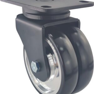 SH05210 light-duty double swivel castor for AGV/AMRs, featuring high-rebound polyurethane wheel and dual-pivot swivel housing.