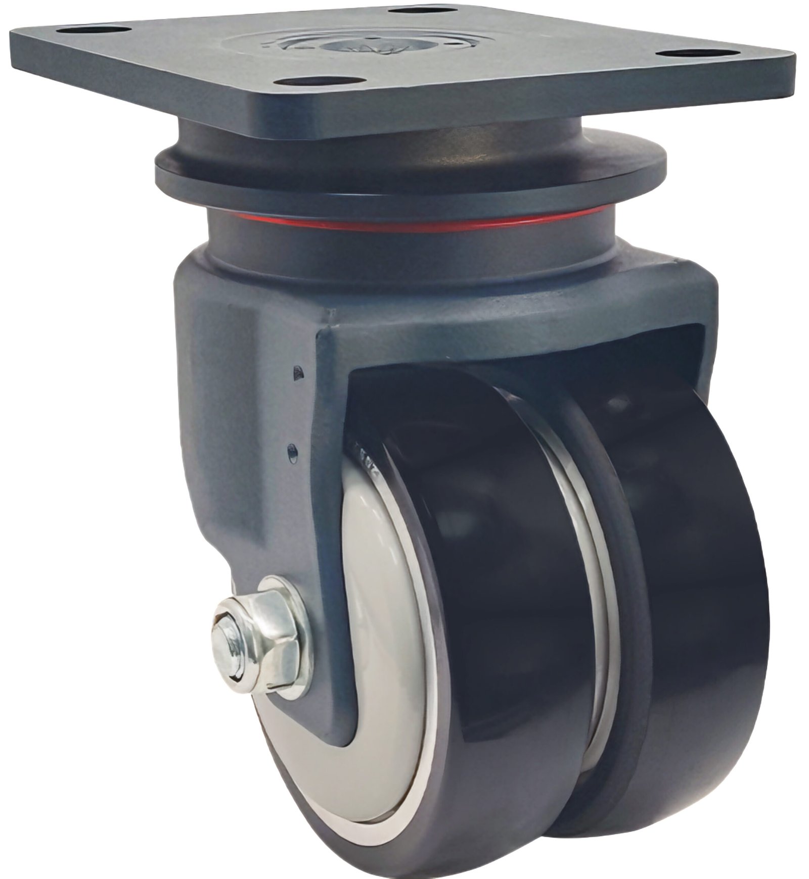 SH06210 medium heavy double-swivel castor with integrated thread guards, rated for 300-500kg per unit.