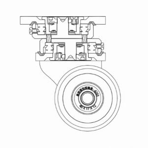 Internal structure of the SH08310 castor highlighting dual-pivot bearing architecture for AGVs.