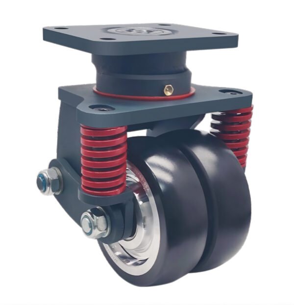 SH18310 heavy-duty shock-absorbing double swivel castor rated for 900kg per unit, designed for custom AGV builds.