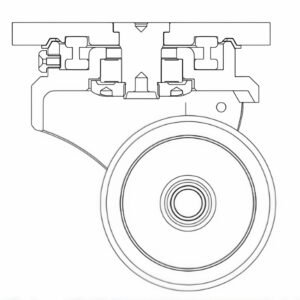 Internal engineering diagram of the WH06210 cleanroom castor highlighting the anti-tangling thread-guard and stainless bearings.