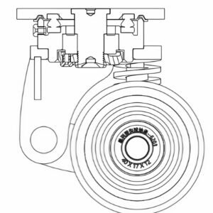 Internal engineering diagram of the WH18310 cleanroom castor highlighting the reinforced spring-dampening system.