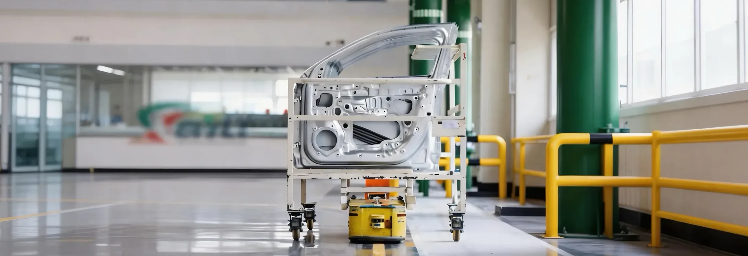 AGV with industrial castors performing line side delivery in automotive assembly line